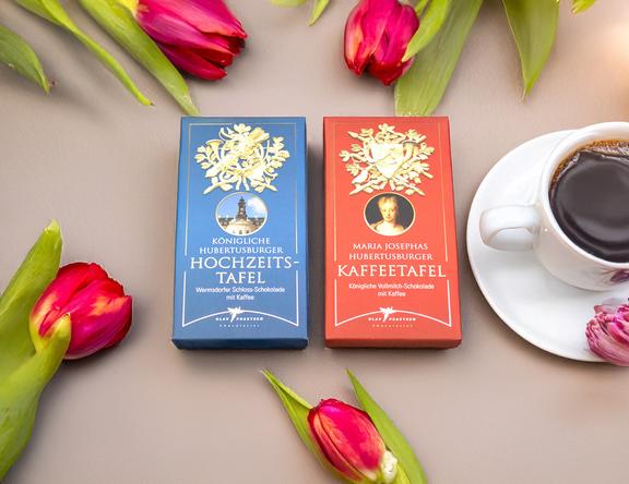 Schokoladenprodukte in der Torgauer Touristeninformation, Hochzeits- und Kaffee-Tafel